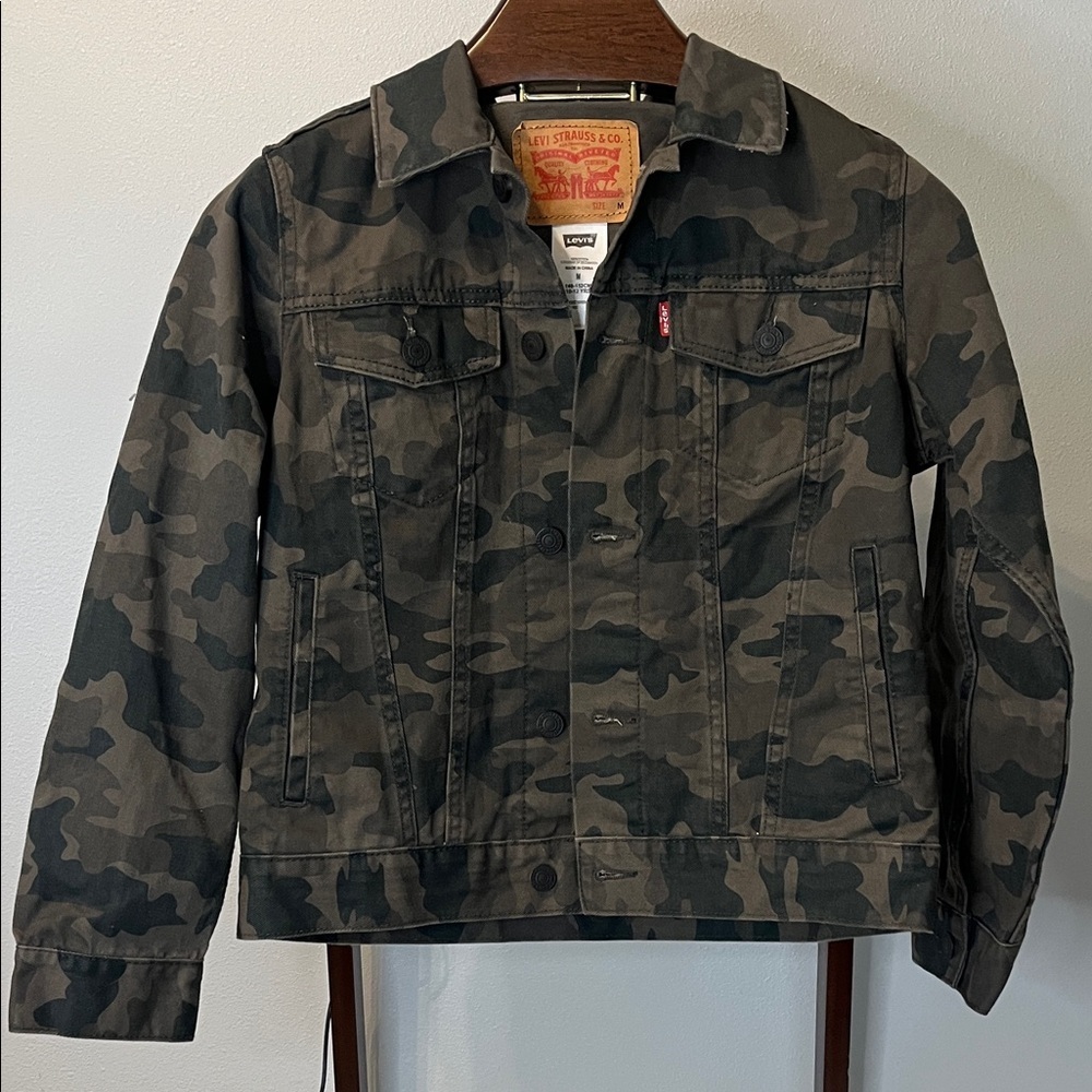 Levi‎ Camo Denim Trucker Jacket Kids Medium 10/12 Years - Green Camouflage